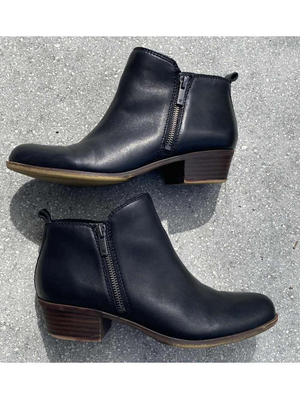 Lucky Brand Basel Boots Womens 9M Ankle Bootie Side Zip Block Leather Black